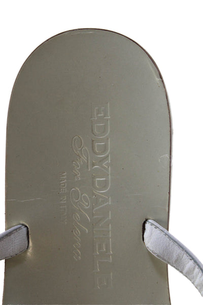 Eddydaniele Womens Leather Jeweled Thong Gladiator Sandals White Size 38 8