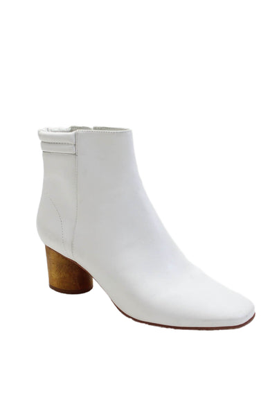 Bernardo Womens Side Zip Block Heel Ankle Booties White Leather Size 6M
