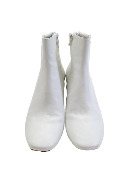 Bernardo Womens Side Zip Block Heel Ankle Booties White Leather Size 6M