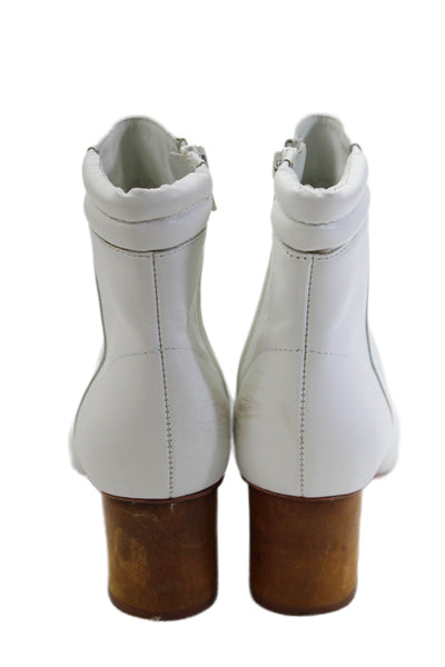 Bernardo Womens Side Zip Block Heel Ankle Booties White Leather Size 6M