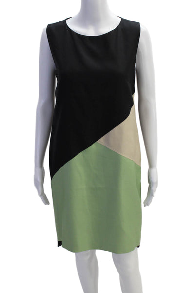 Les Copains Womens Silk Sleeveless Color Block Dress Black Green Size EUR 42