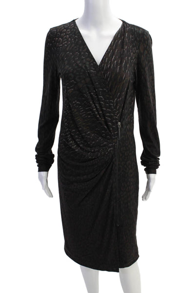 Max Mara Womens Animal Print V Neck Body Con Dress Black Brown Size EUR 44