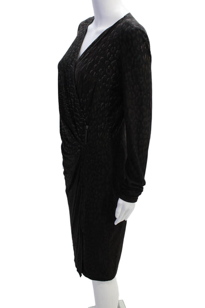 Max Mara Womens Animal Print V Neck Body Con Dress Black Brown Size EUR 44