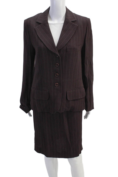 Sonia Rykiel Womens Striped Button Down Skirt Suit Purple Size EUR 42
