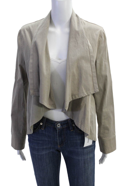Ronen Chen Womens Asymmetrical Open Front Jacket Taupe Beige Cotton Size 8