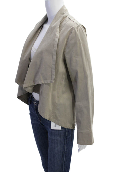 Ronen Chen Womens Asymmetrical Open Front Jacket Taupe Beige Cotton Size 8