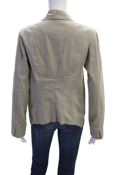 Ronen Chen Womens Asymmetrical Open Front Jacket Taupe Beige Cotton Size 8