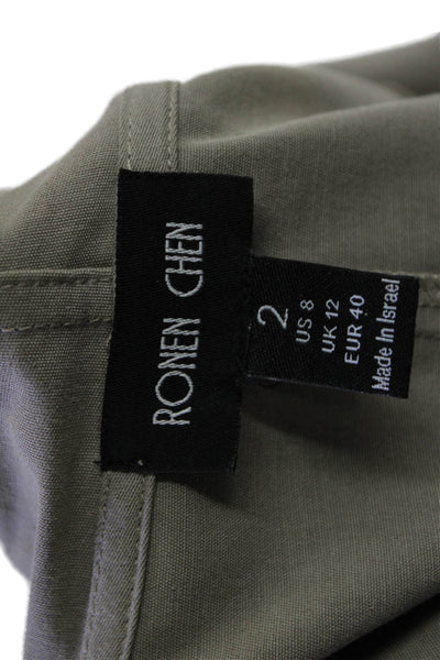 Ronen Chen Womens Asymmetrical Open Front Jacket Taupe Beige Cotton Size 8