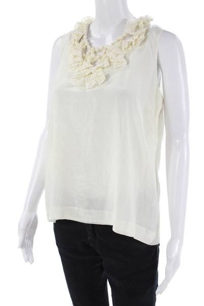 J Crew Womens Silk Ruffled Neckline Sleeveless Tank Top Off White Size 12