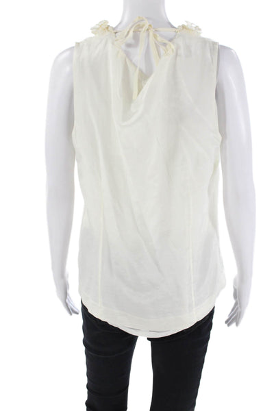 J Crew Womens Silk Ruffled Neckline Sleeveless Tank Top Off White Size 12