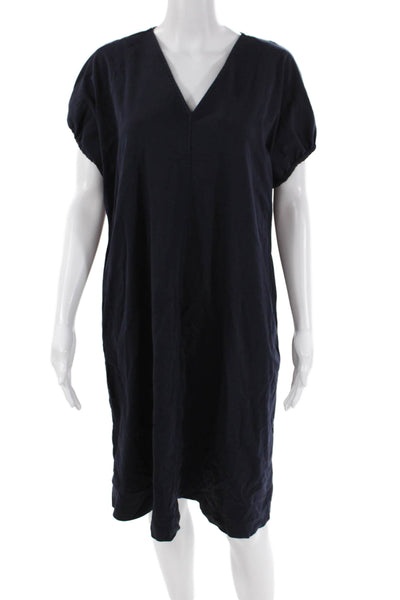 COS Womens Short Puffy Sleeves A Line Dress Navy Blue Cotton Size Small