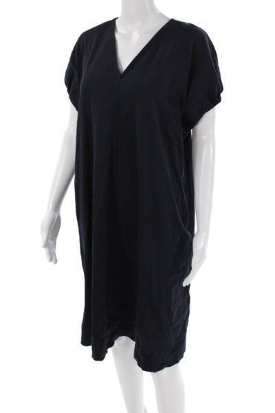 COS Womens Short Puffy Sleeves A Line Dress Navy Blue Cotton Size Small