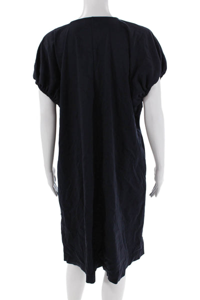 COS Womens Short Puffy Sleeves A Line Dress Navy Blue Cotton Size Small