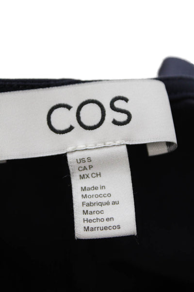 COS Womens Short Puffy Sleeves A Line Dress Navy Blue Cotton Size Small