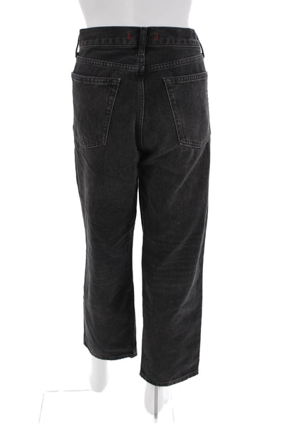 Zara Womens High Rise Zip Up Cropped Jeans Washed Black Cotton Size 10