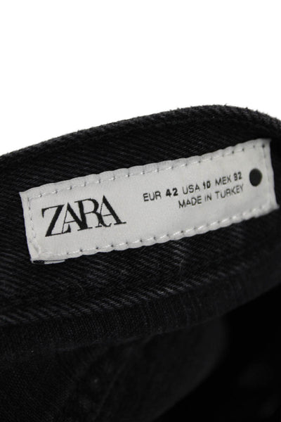 Zara Womens High Rise Zip Up Cropped Jeans Washed Black Cotton Size 10