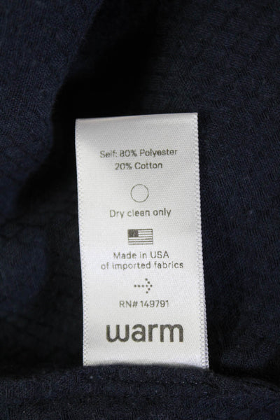 Warm Womens Smocked Detail High Neck Bishop Sleeve Blouse Dark Blue Size 2