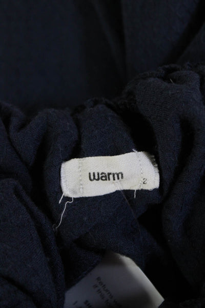 Warm Womens Smocked Detail High Neck Bishop Sleeve Blouse Dark Blue Size 2