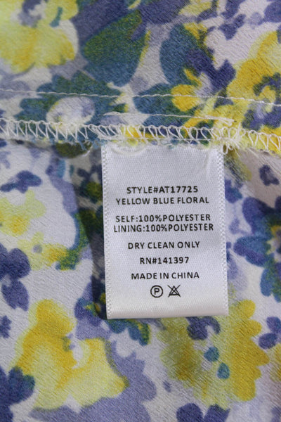 ASTR Womens Floral Print Short Sleeve Sheer Wrapped Crop Top Yellow Size M