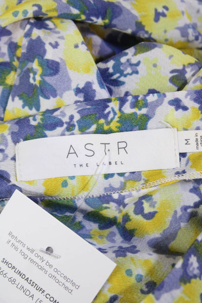 ASTR Womens Floral Print Short Sleeve Sheer Wrapped Crop Top Yellow Size M