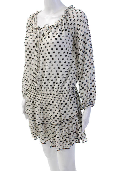 Love Shack Fancy Womens Silk Geometric Print Ruffled Mini Dress White Size 1