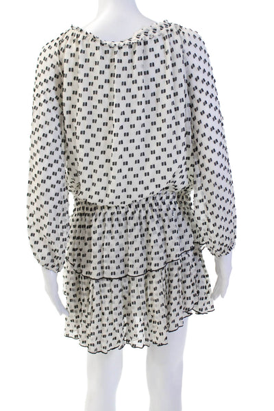 Love Shack Fancy Womens Silk Geometric Print Ruffled Mini Dress White Size 1