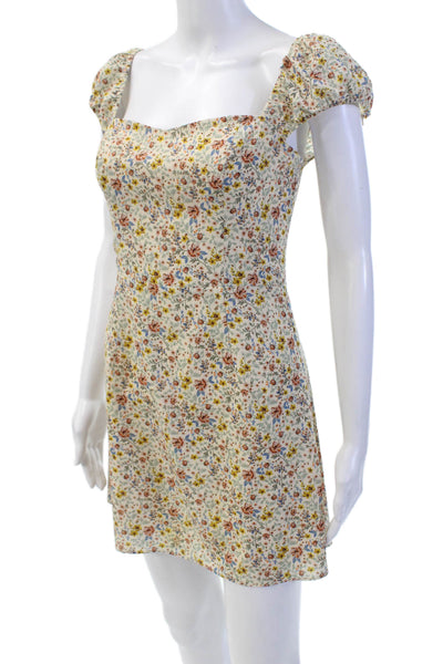 French Connection Womens Floral Print Puff Strap Detail Mini Dress Beige Size XS