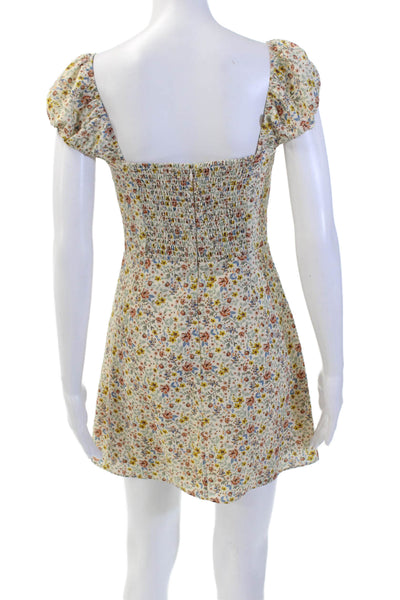 French Connection Womens Floral Print Puff Strap Detail Mini Dress Beige Size XS