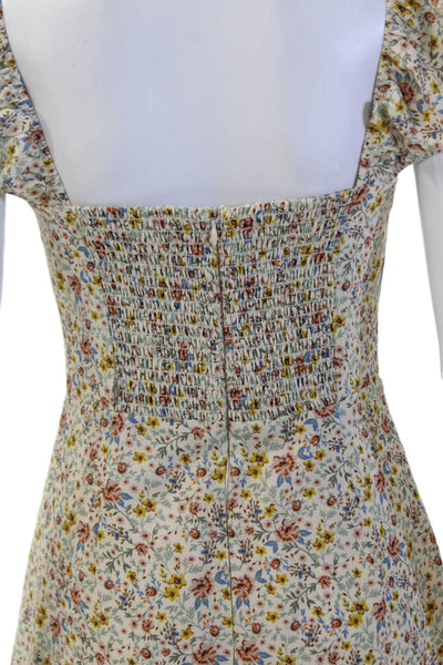 French Connection Womens Floral Print Puff Strap Detail Mini Dress Beige Size XS