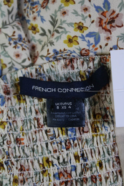 French Connection Womens Floral Print Puff Strap Detail Mini Dress Beige Size XS