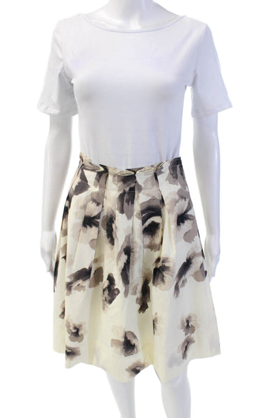 Boss Hugo Boss Womens Cotton Florl Pleated Knee Length Skirt White Size 4