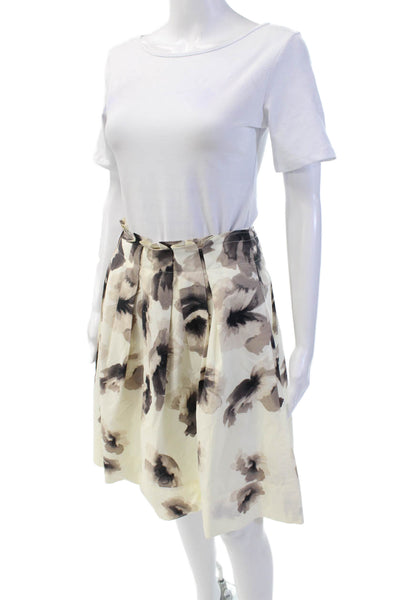 Boss Hugo Boss Womens Cotton Florl Pleated Knee Length Skirt White Size 4