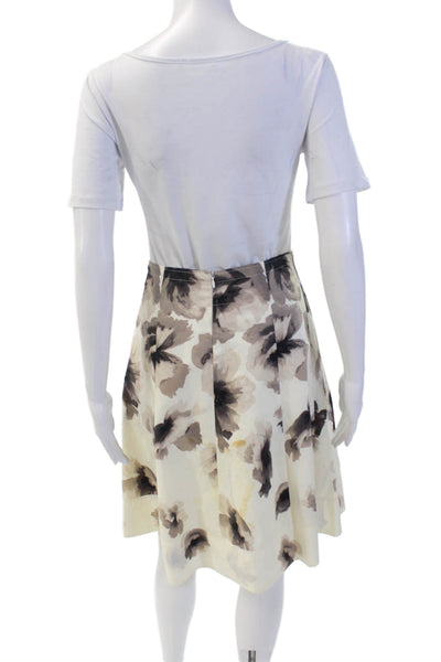 Boss Hugo Boss Womens Cotton Florl Pleated Knee Length Skirt White Size 4