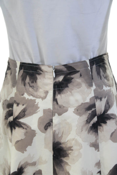 Boss Hugo Boss Womens Cotton Florl Pleated Knee Length Skirt White Size 4