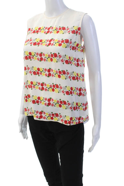 Equipment Femme Womens Silk Floral Round Neck Tank Top Blouse White Size XS