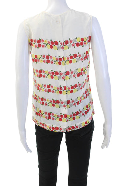 Equipment Femme Womens Silk Floral Round Neck Tank Top Blouse White Size XS