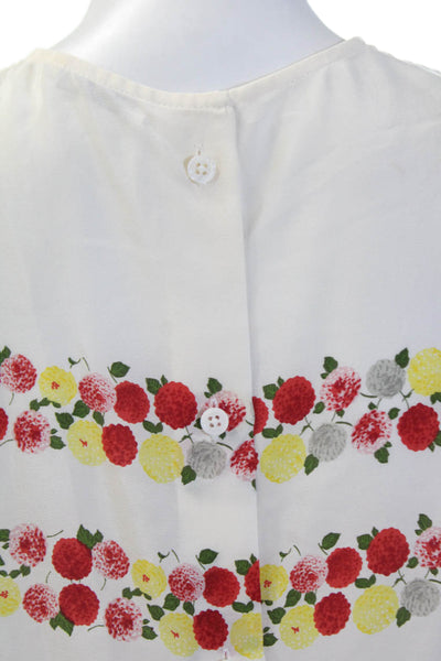 Equipment Femme Womens Silk Floral Round Neck Tank Top Blouse White Size XS