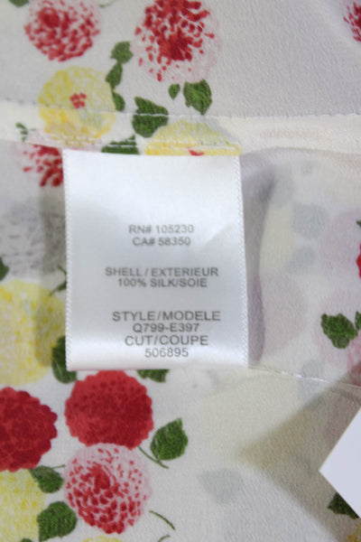 Equipment Femme Womens Silk Floral Round Neck Tank Top Blouse White Size XS
