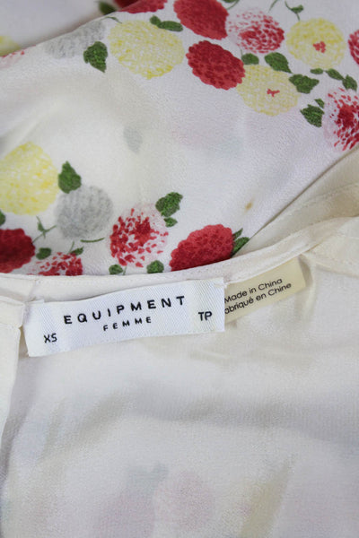 Equipment Femme Womens Silk Floral Round Neck Tank Top Blouse White Size XS