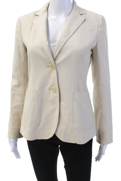 Theory Womens Cotton Notch Collar 2 Pocket Button Up Blazer Jacket Beige Size 4