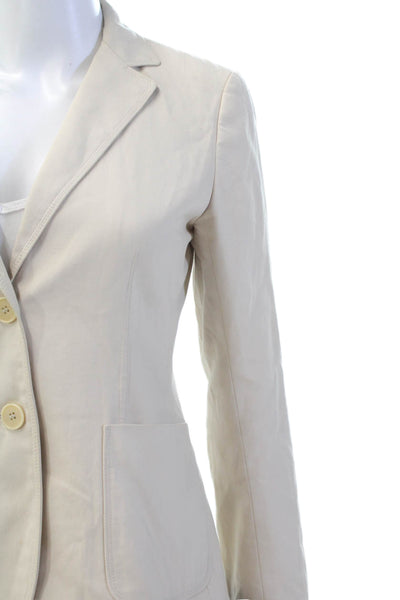 Theory Womens Cotton Notch Collar 2 Pocket Button Up Blazer Jacket Beige Size 4