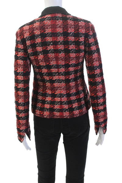 Akris Punto Womens Cotton Blend Checkered High Neck Zip Up Jacket Red Size 2