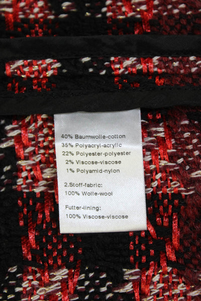 Akris Punto Womens Cotton Blend Checkered High Neck Zip Up Jacket Red Size 2