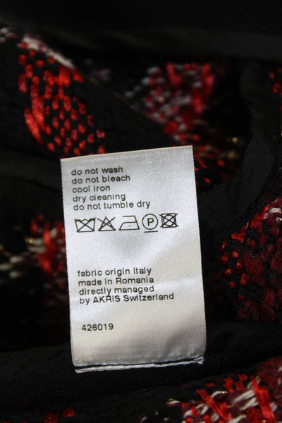 Akris Punto Womens Cotton Blend Checkered High Neck Zip Up Jacket Red Size 2