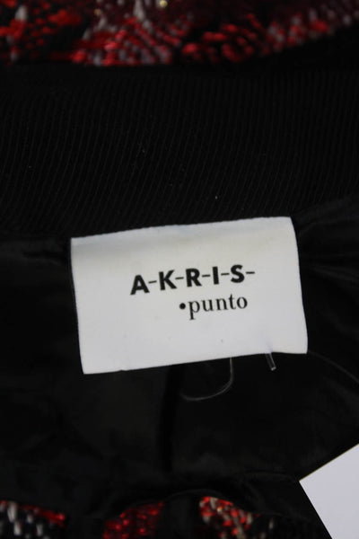 Akris Punto Womens Cotton Blend Checkered High Neck Zip Up Jacket Red Size 2