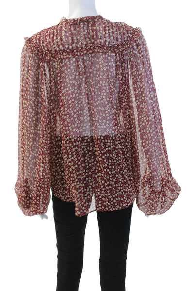 Joie Womens Sheer Floral Print Long Sleeve Pullover Blouse Top Burgundy Size XS