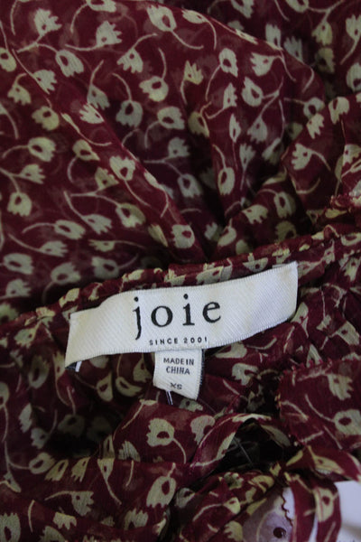 Joie Womens Sheer Floral Print Long Sleeve Pullover Blouse Top Burgundy Size XS