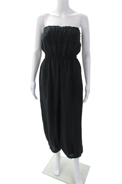 Robin Piccone Womens Cotton Sleeveless Ruched Jumpsuit Black Size M