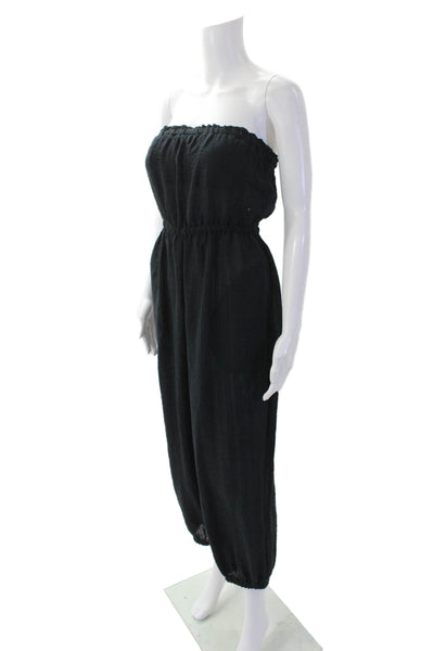 Robin Piccone Womens Cotton Sleeveless Ruched Jumpsuit Black Size M
