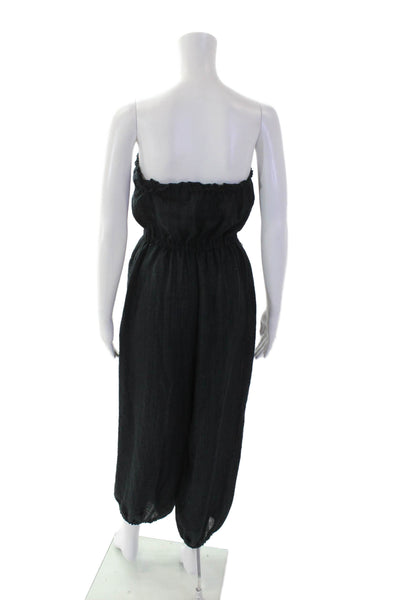 Robin Piccone Womens Cotton Sleeveless Ruched Jumpsuit Black Size M